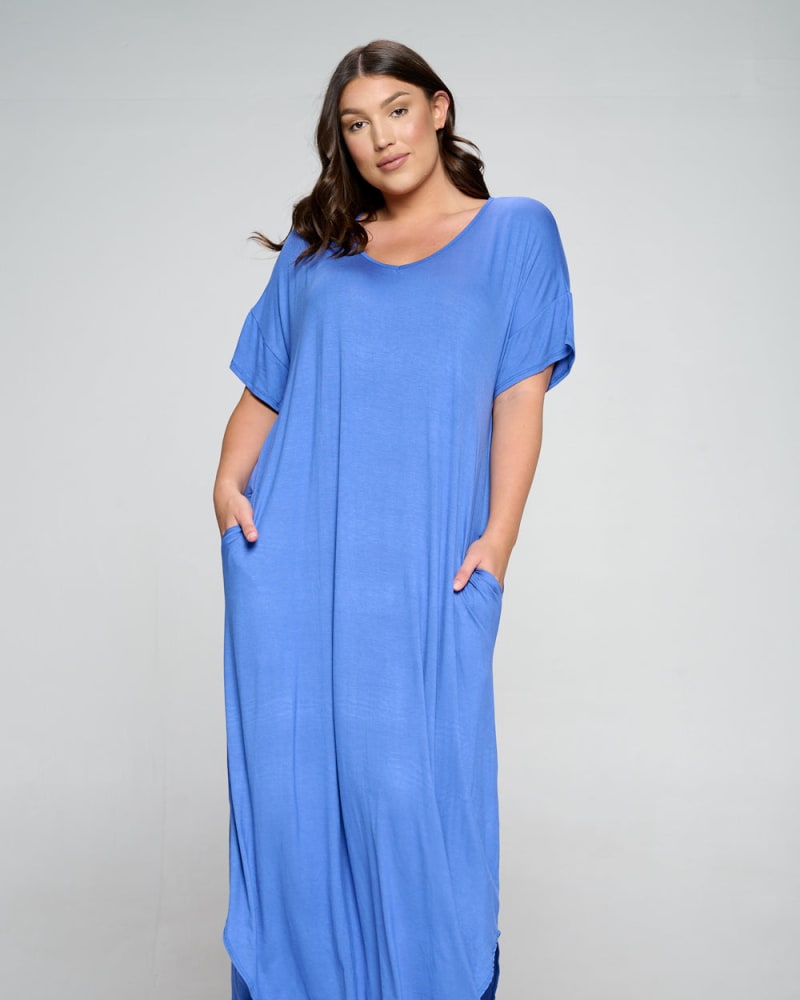 Front of a model wearing a size 2X Scarlett Maxi Dress in Periwinkle by L I V D. | dia_product_style_image_id:251601